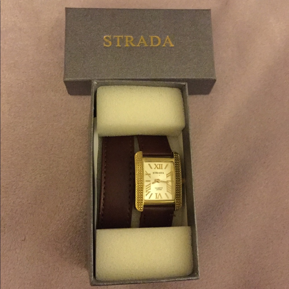NWOT Strada quartz brown and gold wrap watch